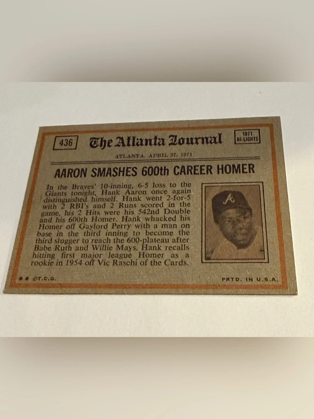 Reggie Jackson 1972 Topps In Action Baseball Card #436 Vintage Collectible